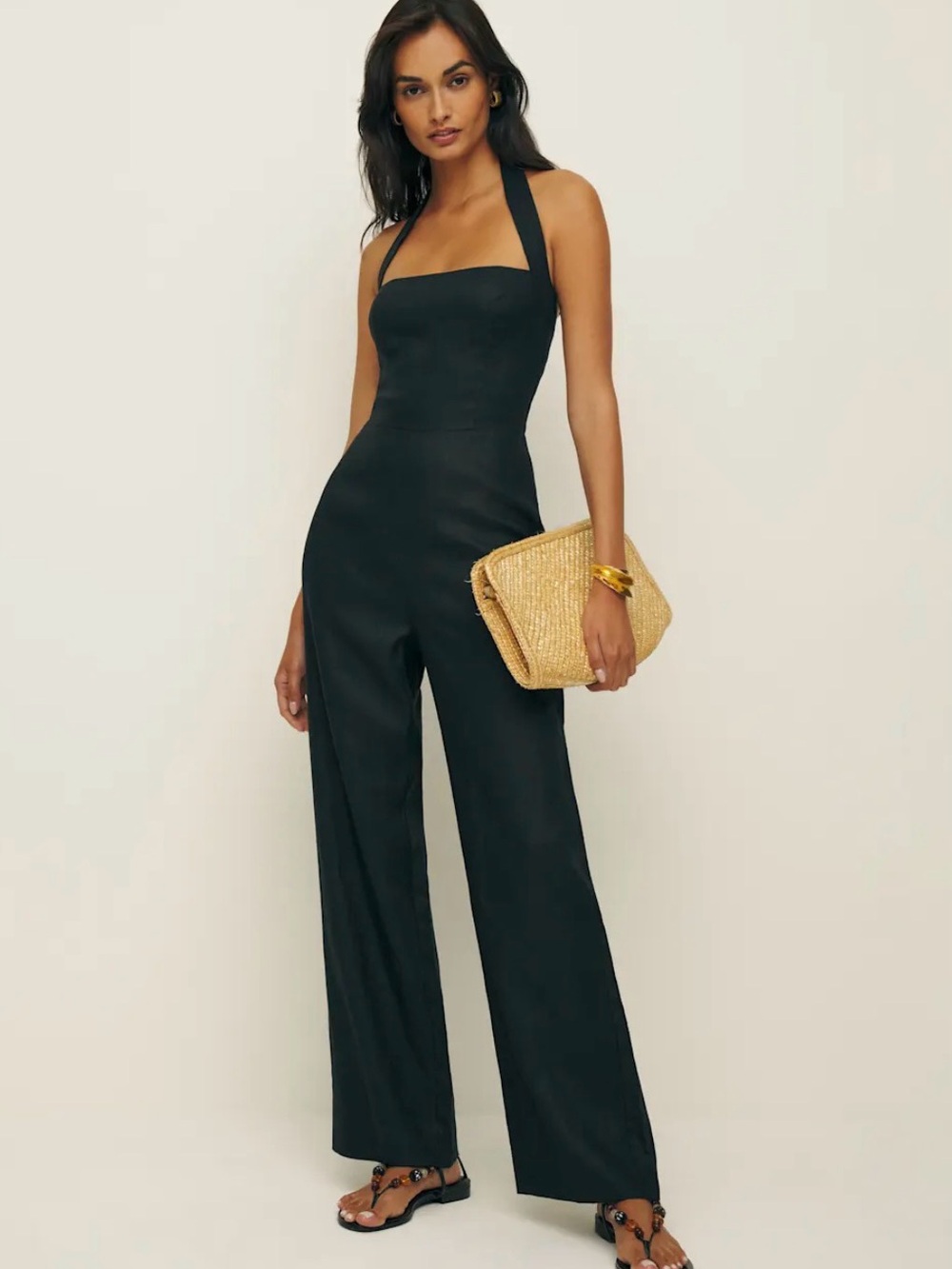 Malika Linen Jumpsuit BLACK size 12 NWT